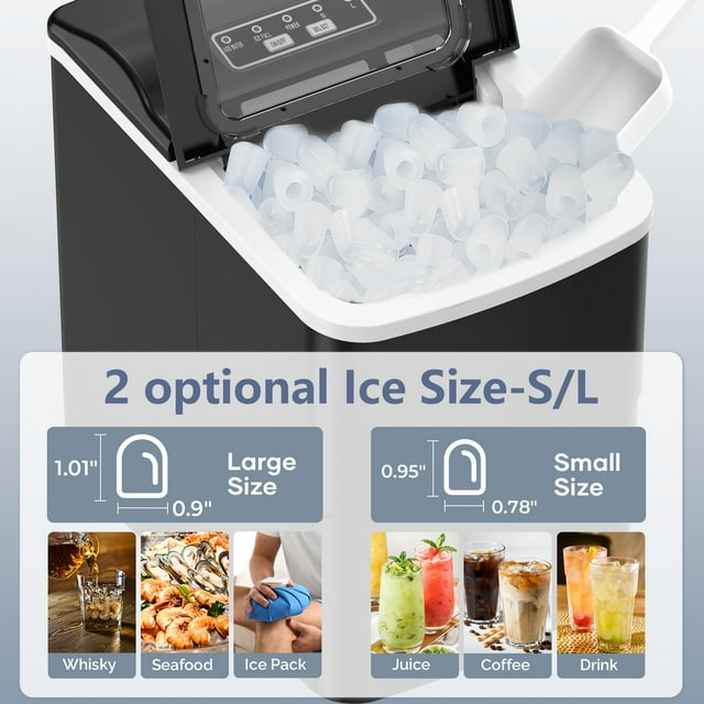 Havato Countertop Ice Maker 26lbs, 9 Pcs/6Mins, 2 Sizes of Bullet-Shaped w/Scoop & Basket, Black