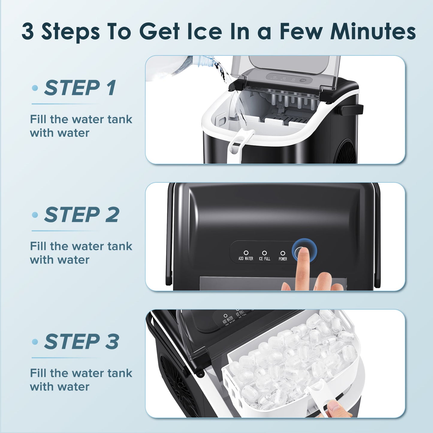 LHRIVER Countertop Ice Maker, Portable Ice Machine with Handle, 26Lbs/24H, 9Pcs/6Mins, One-Click Operation Ice Makers, with Ice Scoop and Basket, for Kitchen/Bar/Party - (Black)