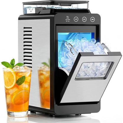 Havato Countertop Ice Makers , 8 Cubes in 6 Mins, 26 lbs/24H,Portable Ice Machine with External 1.2L Large Water Tank, Self-Cleaning Quiet Compact,Steel