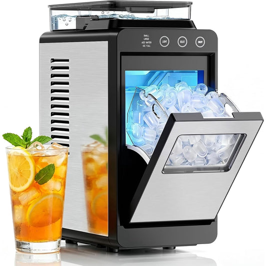 Havato Countertop Ice Makers , 8 Cubes in 6 Mins, 26 lbs/24H,Portable Ice Machine with External 1.2L Large Water Tank, Self-Cleaning Quiet Compact,Steel