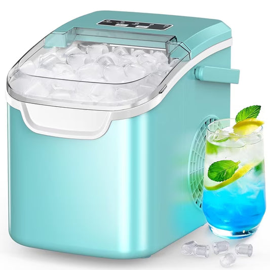 Havato Ice Makers Countertop with Handle, 26.5 Lbs / 24 H, 8 Cubes in 6 Mins, Portable Ice Machine with Self-Cleaning, Perfect for Home Kitchen (Green)