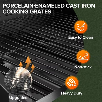 LHRIVER Stainless Steel 3 Burner Propane Gas Grill with Side Burner, 34,000 BTU Patio Garden Barbecue Grill,Porcelain-Enameled Cast Iron Grates