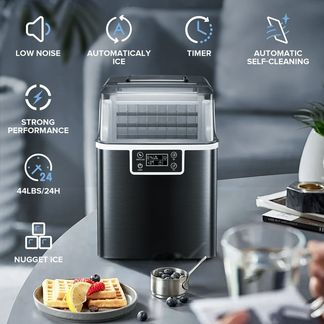 LHRIVER Countertop Ice Maker, 44Lbs/24H Self-Cleaning Ice Makers, 24 Pcs Ice Cube in 12 Mins with Ice Scoop & Basket, for Home/Kitchen/Office-Black