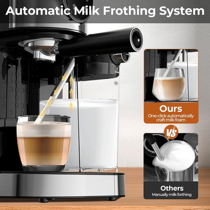 Havato 20 Bar Pressure Espresso Machine with 1.7L Removable Water Tank, Coffee Maker,Automatic Milk Frother.Touch Screen,Stainless Steel,3 types of coffee