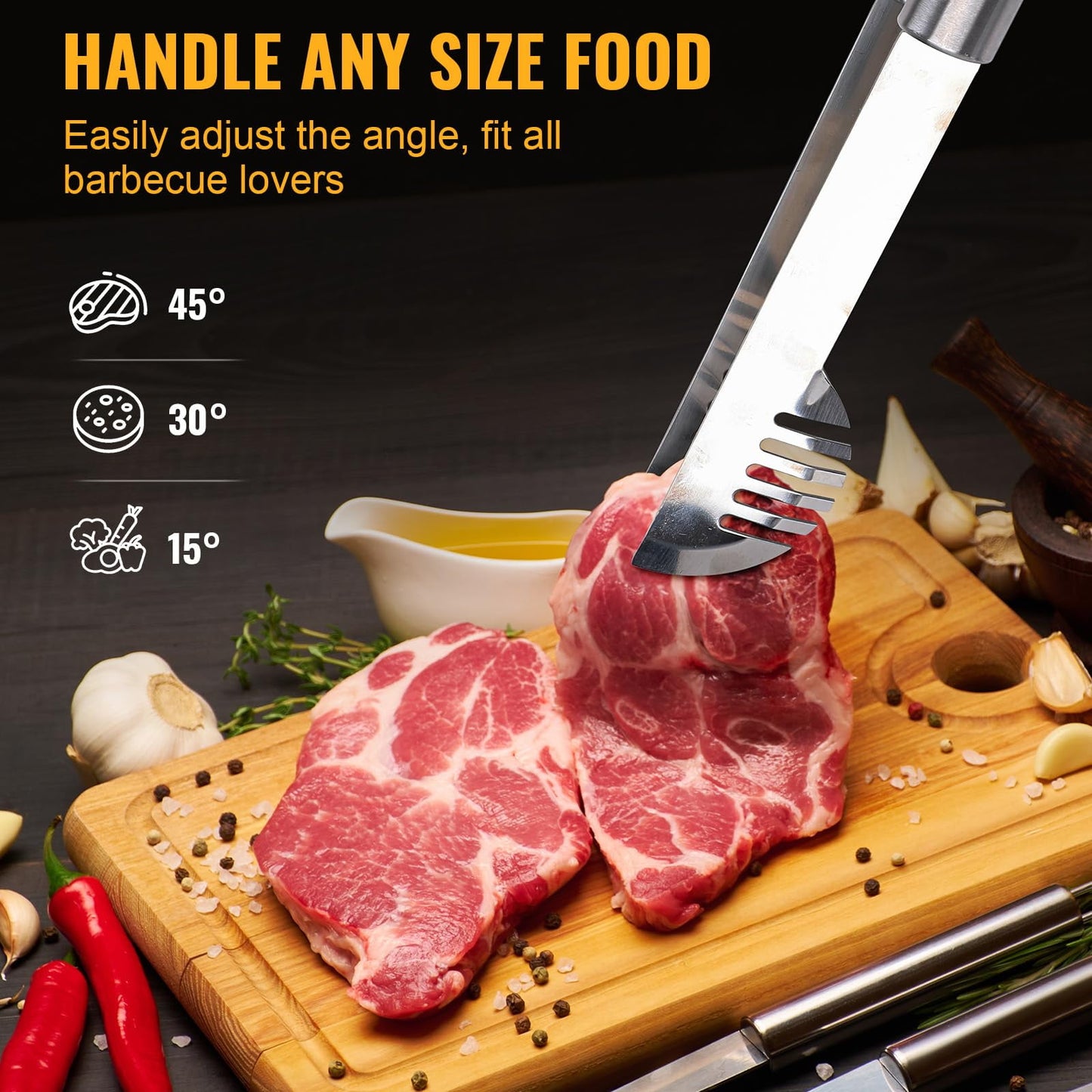 LHRIVER Stainless Steel BBQ Grill Tools Set with Storage Bag, 3 Pieces Include Tong, Spatula, Cleaning Brush