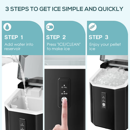 LHRIVER Nugget Countertop Ice Maker with Soft Chewable Ice, 34Lbs/24H, Self-Cleaning, Ice Scoop, Black