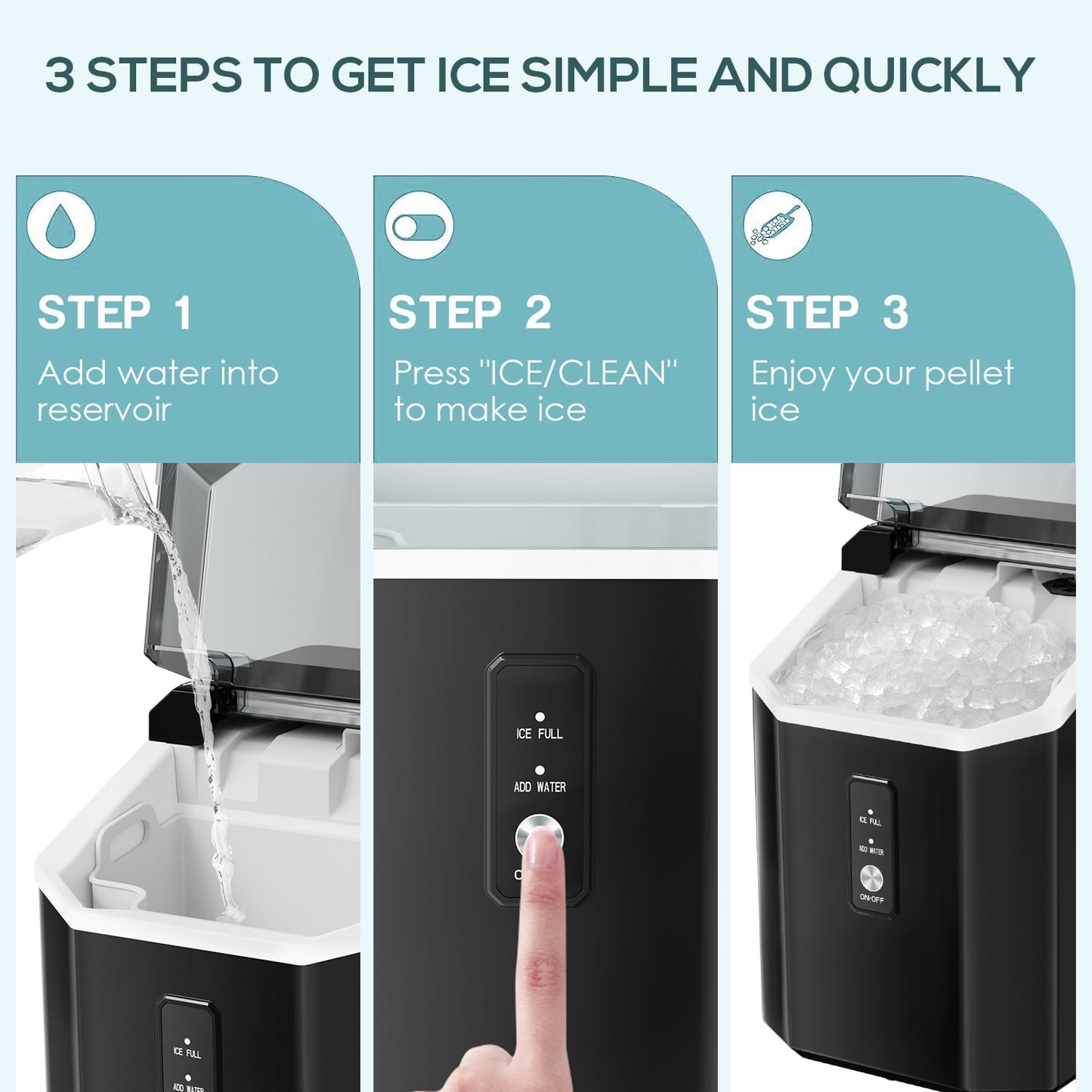 LHRIVER Nugget Countertop Ice Maker with Soft Chewable Ice, 35Lbs/24H, Self-Cleaning, Ice Scoop, Black