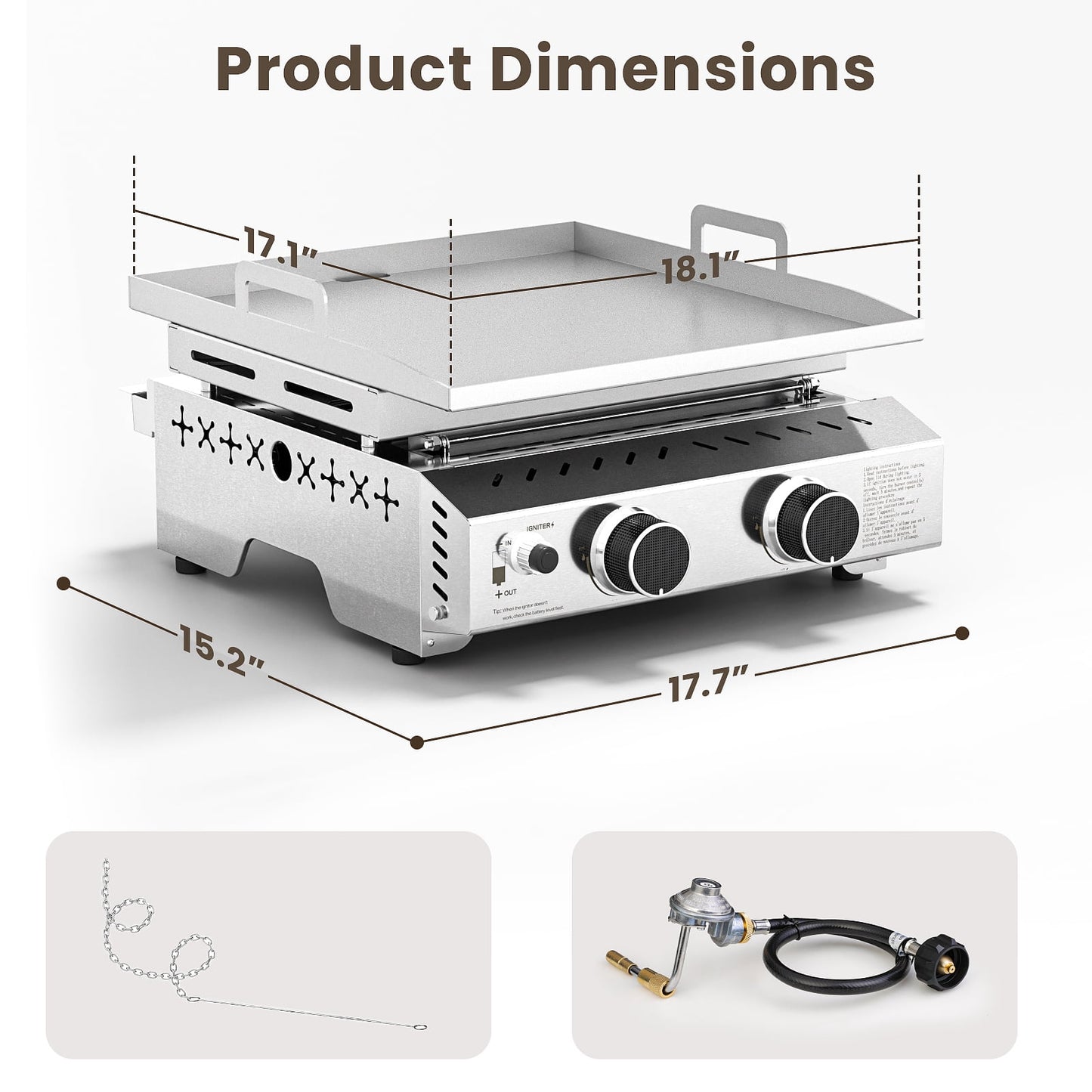LHRIVER 2 Burner Food Grade SUS304 Tabletop Griddle, 16,000 BTU 310 Sq. In. Portable Propane Gas Griddle