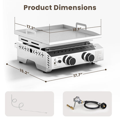 LHRIVER 2 Burner Food Grade SUS304 Tabletop Griddle, 16,000 BTU 310 Sq. In. Portable Propane Gas Griddle