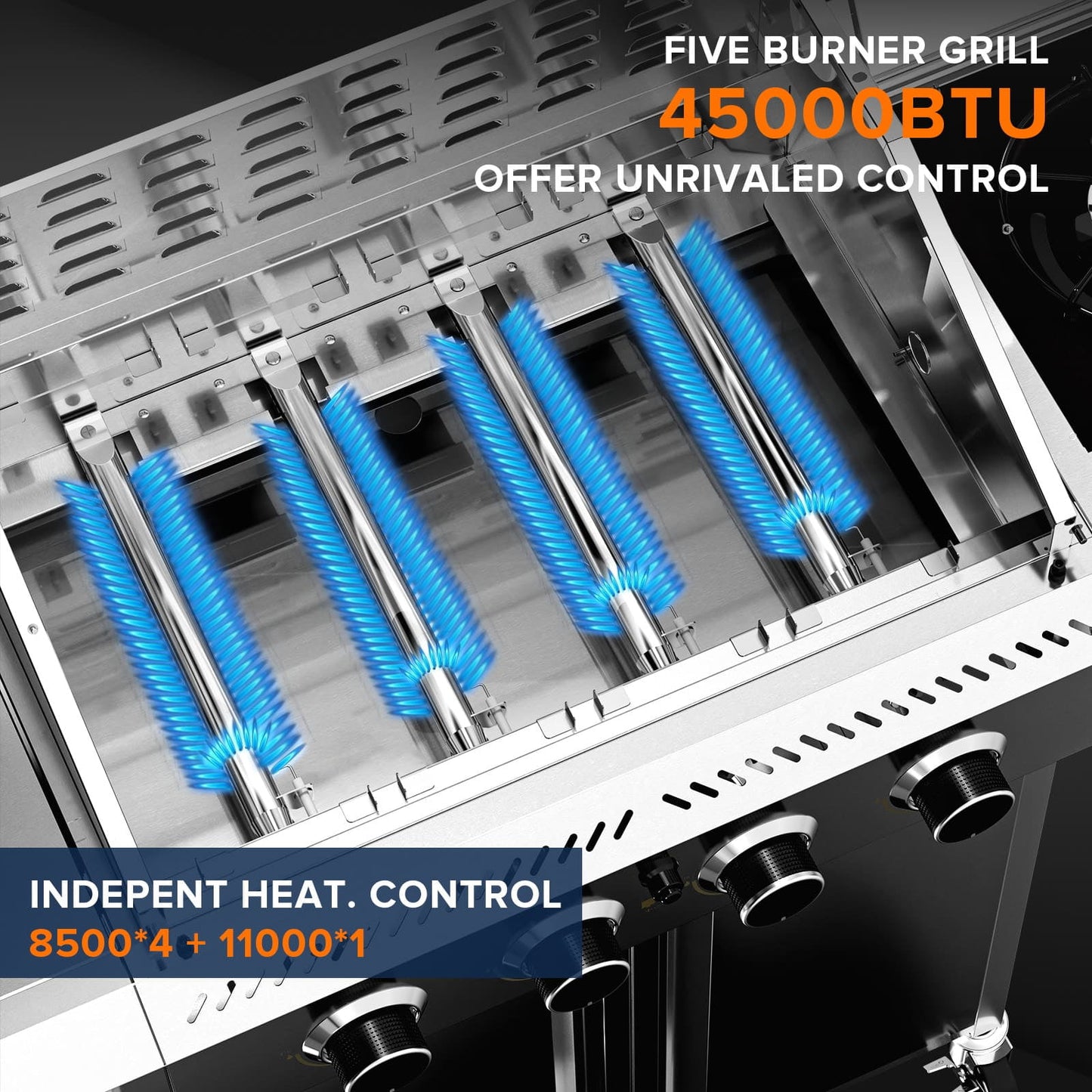 LHRIVER Stainless Steel 4-Burner Gas Grill with Side Burner, 42000BTU Barbecue Propane Grill for Outdoor Patio