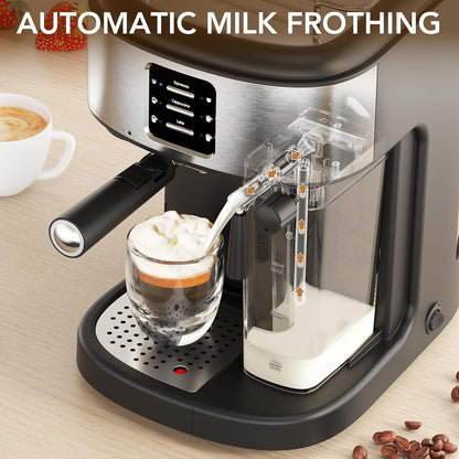 Havato 20 Bar Pressure Espresso Machine,Automatic Coffee Maker with 57oz Removable Water Tank and 16oz Removable Milk Tank,3 Kinds of Coffee,Black