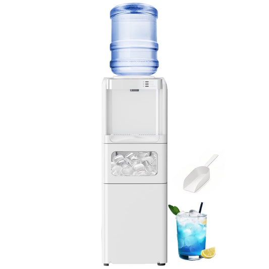 LHRIVER 2-5 Gallon Water Dispenser – 3-in-1 Hot/Cold/Ice, 6-Min Ice Maker, Child Lock & Energy-Saving, for Home/Office, White