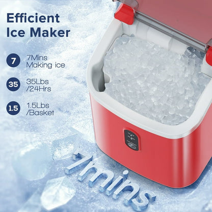 LHRIVER Nugget Ice Maker Countertop, 33lbs/24H with Self-Cleaning Function, Portable Sonic Ice Machine for Home/Office/Party-Red