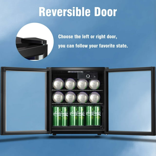 LHRIVER 1.6 Cu.ft Beverage Refrigerator Cooler, Mini Fridge with Glass Door for Soda Beer or Wine