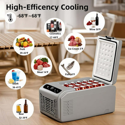 LHRIVER 16QT(15L) Portable Car Refrigerator -68°F~68°F, 12V/24V DC + 100-240V AC Smart Freezer/Cooler Car Fridge w/LCD Panel & Battery Protect for RV