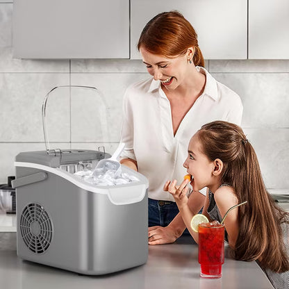 Havato Countertop Ice Maker, 9 Bullet Ice Cubes in 6 Mins, 26lbs/24H, w/ Scoop & Basket, Platinum Grey
