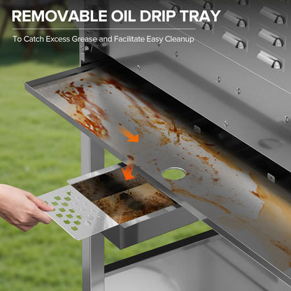 LHRIVER Stainless Steel 4-Burner Gas Grill with Side Burner, 42000BTU Barbecue Propane Grill for Outdoor Patio