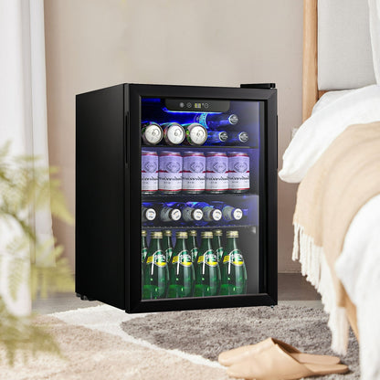 Havato 100Cans of Beverage Refrigerator Cooler, 2.5Cu.ft, Mini Glass Door Refrigerator, Low Noise, Can Store Soda/Beer/Wine, Suitable for Bars/Offices/Families