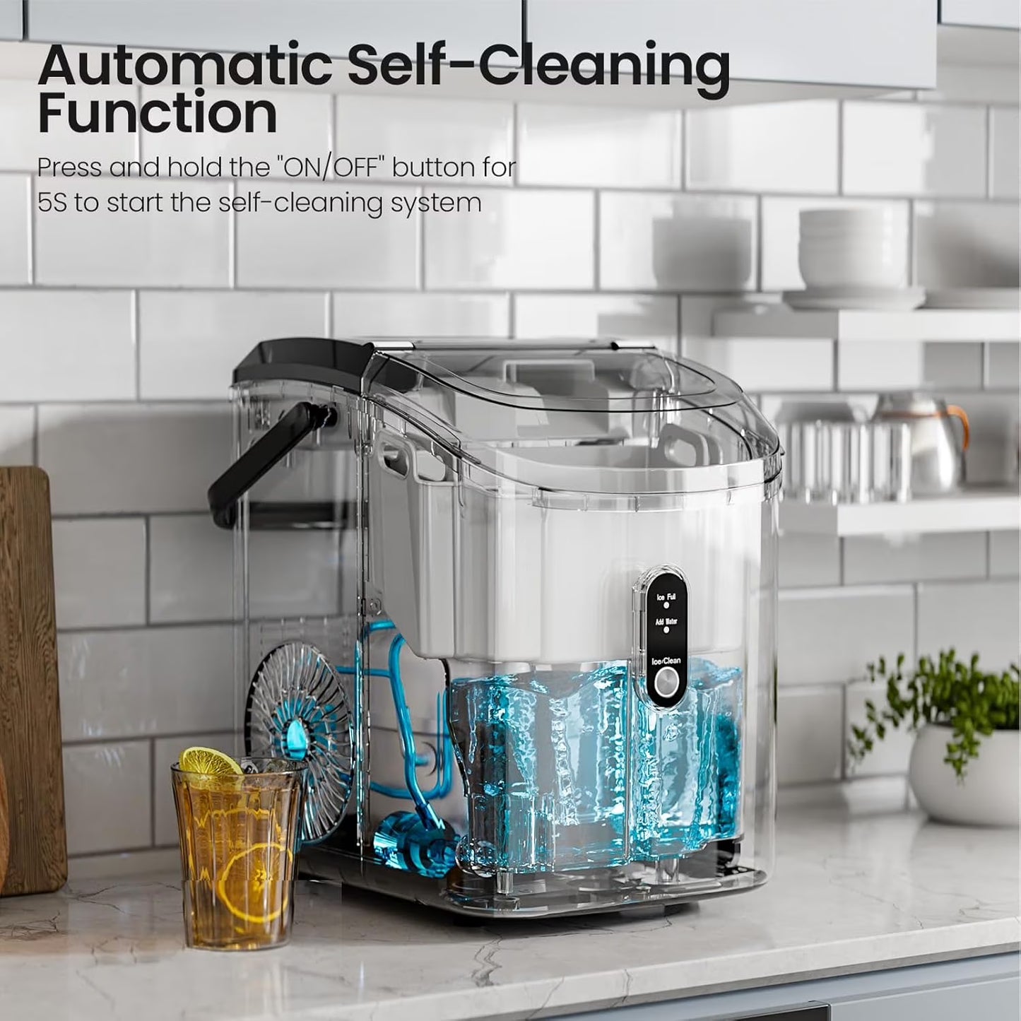 Havato Nugget Ice Maker, Extruded Ice & Chewed Ice, 34Lbs /24H, Self-Cleaning, Kitchen/Office/Party, Black