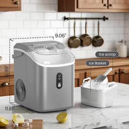 Havato Nugget Ice Maker, Extruded Ice & Chewed Ice, 34Lbs /24H, Self-Cleaning, Kitchen/Office/Party, Grey