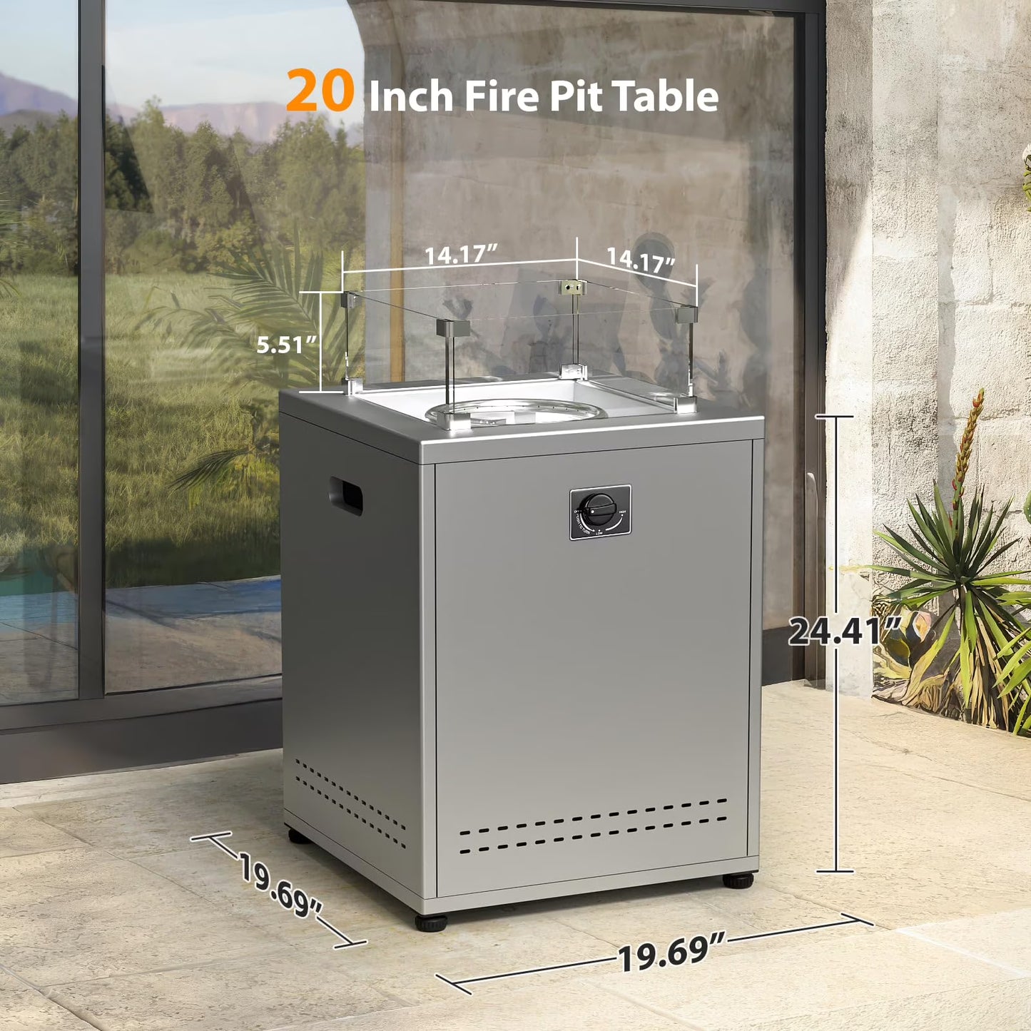 LHRIVER 22in Square Outdoor Fire Pit -Propane Metal Stove with Lava Rocks , 40000 BTU Heat Output, for Picnics/Bonfires/Patio Gardens
