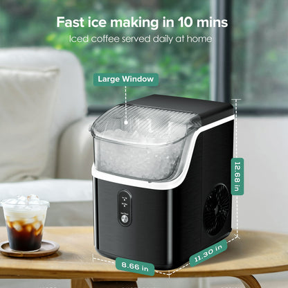 LHRIVER Nugget Ice Maker Countertop with Soft Chewable Pellet Ice, 33lbs/24H, Self-Cleaning, Stainless Steel, for Home/Office/Party - (Black)