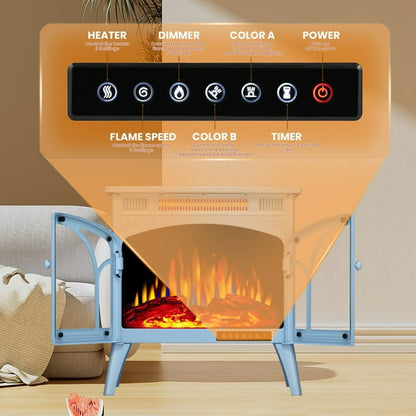 LHRIVER Electric Fireplace Heater 25’’ with 3D Realistic Flame Effect, Freestanding Fireplace, Different Flame Color, 500W/1500W,- BLUE