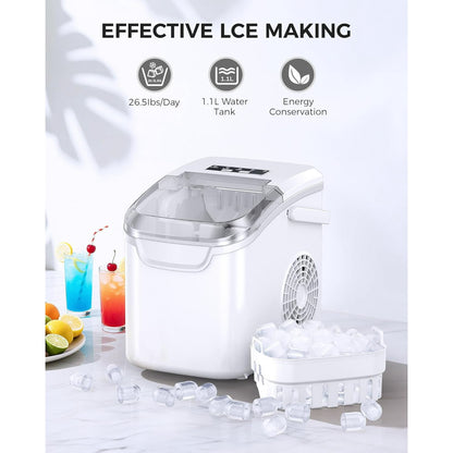 Havato Ice Makers Countertop with Handle, 26.5 Lbs / 24 H, 8 Cubes in 6 Mins, Portable Machine with Self-Cleaning, Perfect for Home Kitchen (White)