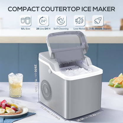 Havato Portable Ice Maker, One-Click Operation Countertop Ice Makers with Ice Scoop and Basket, for Kitchen/Office/Party-Grey