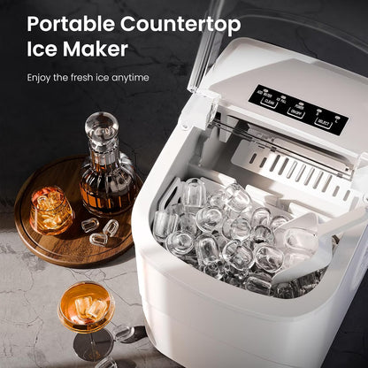 Havato Countertop Ice Maker, 8 Bullet Ice Cubes in 6 Mins, 26lbs/24H, w/ Scoop & Basket, White