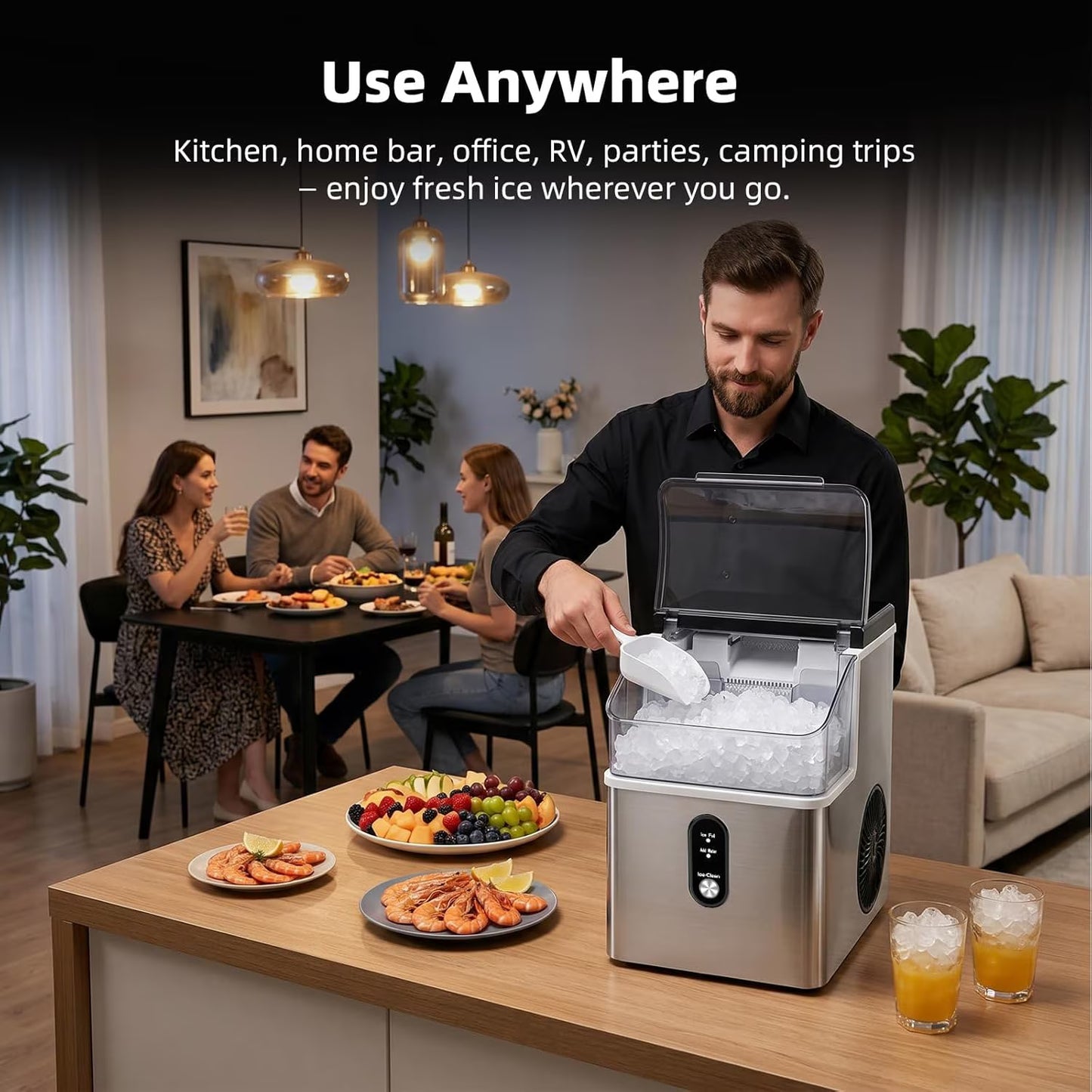 Havato Nugget Ice Maker , 35lbs/24HSoft Chewable Sonic Ice Machine, Self-Cleaning, Quiet Operation, Compact Ice Maker