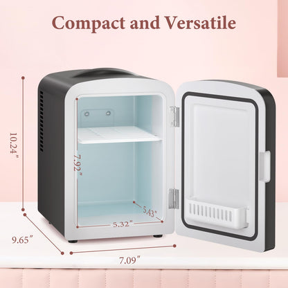 LHRIVER Mini Cooler with LED Mirror & Light, 4L Skincare Fridge, for Home Outlet & DC Charger, Black