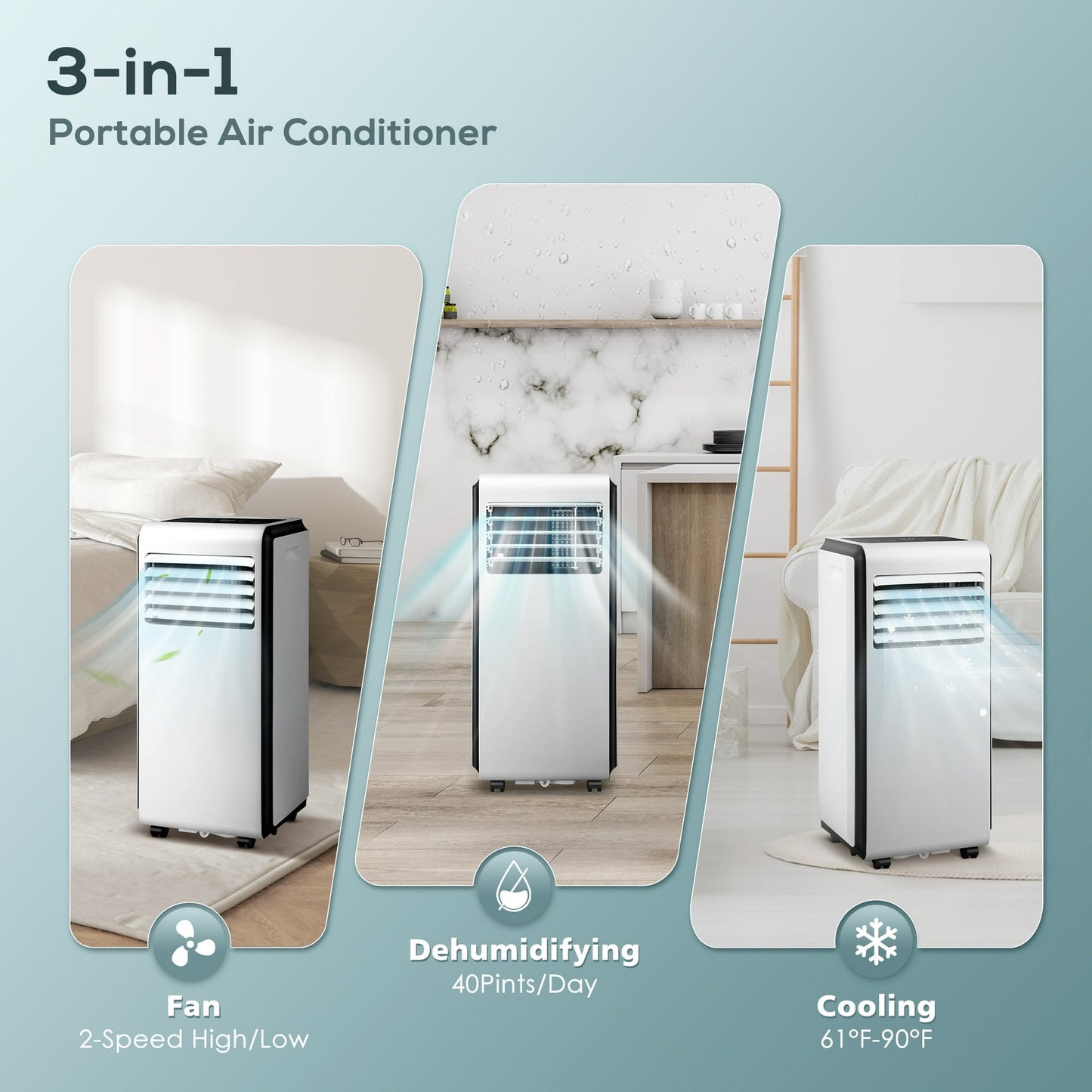 Havato 6000 BTU(10000 BTU ASHRAE) Multifunctional Portable Air Conditioner, Integrating Dehumidification, Fan and Refrigeration, 24-Hour Timer, White