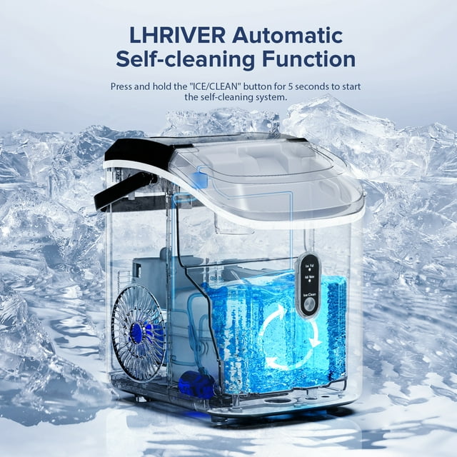 LHRIVER Nugget Ice Maker Countertop, 35lbs/24H, Self-Cleaning, Pebble Portable Ice Machine with Handle (Black)