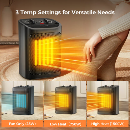 Havato Portable Space Heater for inside, 2S Rapid Heating, 750W/1500W, Ceramic Small Fan Heater, Multiple Safety Protection for Home/Dorm, Black