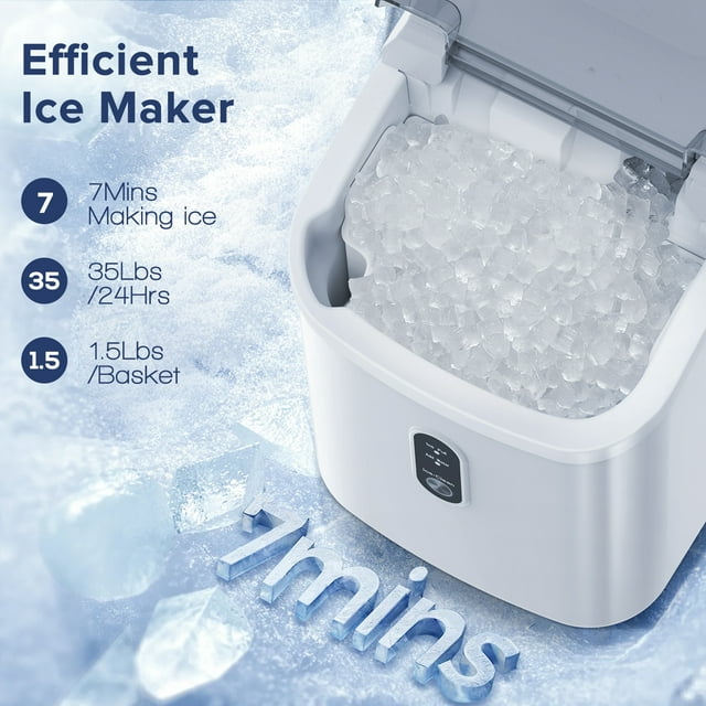 LHRIVER Nugget Ice Maker Countertop, 33lbs/24H with Self-Cleaning Function, Portable Sonic Ice Machine for Home/Office/Party-White