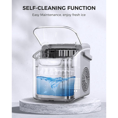 Havato Ice Makers Countertop with Handle, 26.5 Lbs / 24 H, 8 Cubes in 6 Mins, Portable Machine with Self-Cleaning, Perfect for Home Kitchen (Grey)