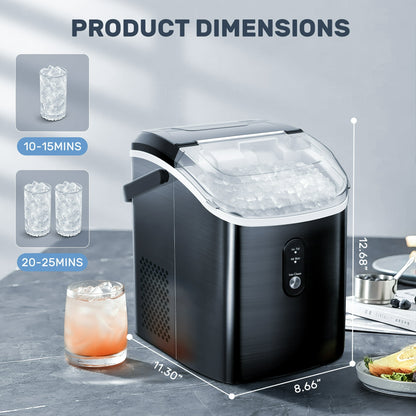 Havato Nugget Ice Machine, Extruded Ice & Chewed Ice, 33 Lbs /24H, Self-Cleaning, Party/Kitchen/Office, Stainless Steel Black