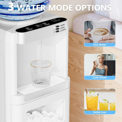 Havato 3 in 1 Water Dispenser with Ice Maker 33lbs 9 ice cubes in 6 minutes Top Loading for 5 Gallon, Child Lock