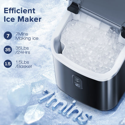 LHRIVER Nugget Ice Maker Countertop, 35lbs/24H, Self-Cleaning, Pebble Portable Ice Machine with Handle (Black)