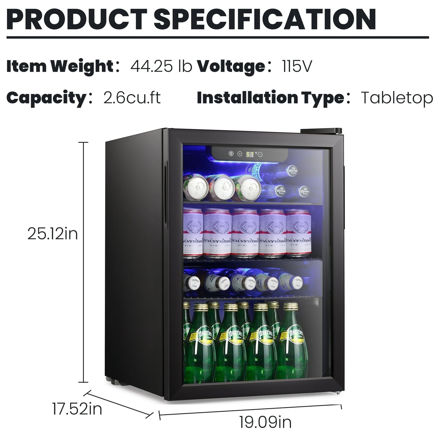 Havato 100Cans of Beverage Refrigerator Cooler, 2.5Cu.ft, Mini Glass Door Refrigerator, Low Noise, Can Store Soda/Beer/Wine, Suitable for Bars/Offices/Families