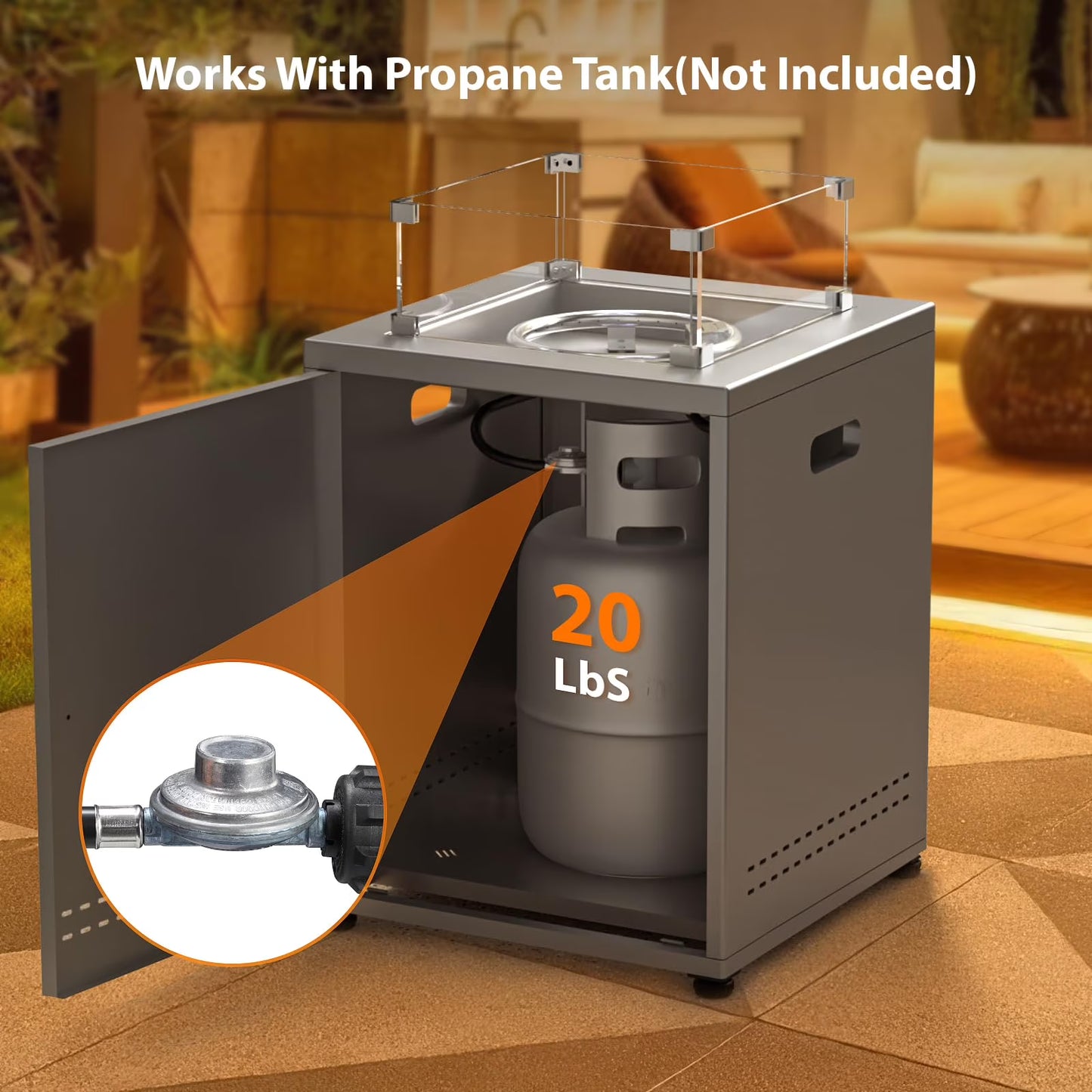 LHRIVER 22in Square Outdoor Fire Pit -Propane Metal Stove with Lava Rocks , 40000 BTU Heat Output, for Picnics/Bonfires/Patio Gardens