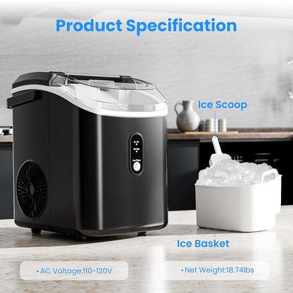 Havato Nugget Ice Maker, Extruded Ice & Chewed Ice, 34Lbs /24H, Self-Cleaning, Kitchen/Office/Party, Black