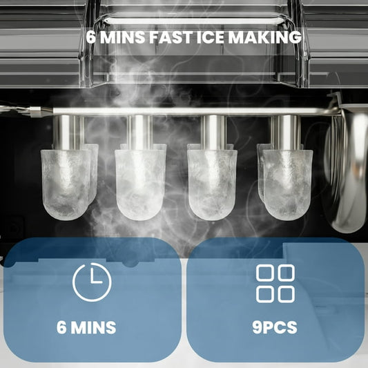 Havato Countertop Ice Maker, 9 Bullet Ice Cubes in 6 Mins, 26lbs/24H, w/ Scoop & Basket, Platinum Grey