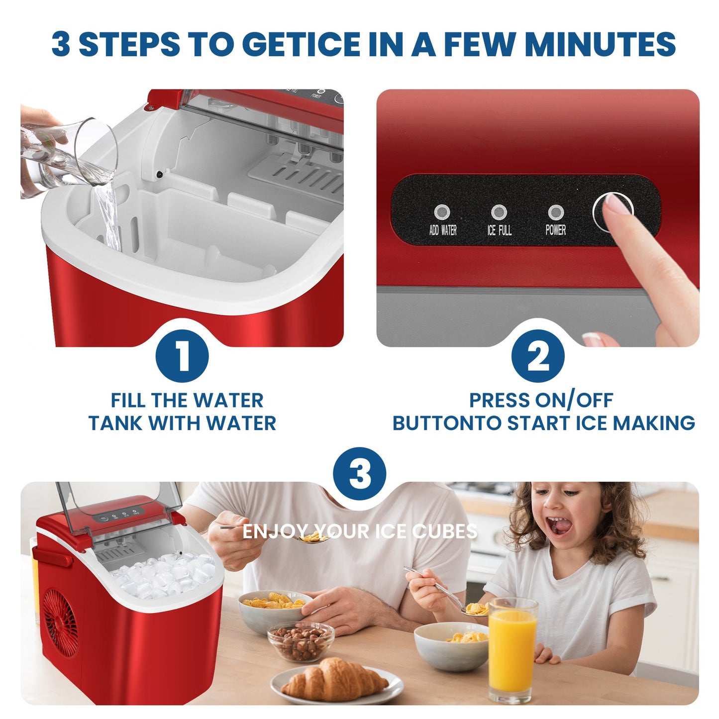 Havato Portable Countertop Ice Maker, One-Button Operation, 26Lbs/24H Efficient Ice Making with Handle/Ice Scoop/Ice Basket, Kitchen/Office/Bar and Party, Red