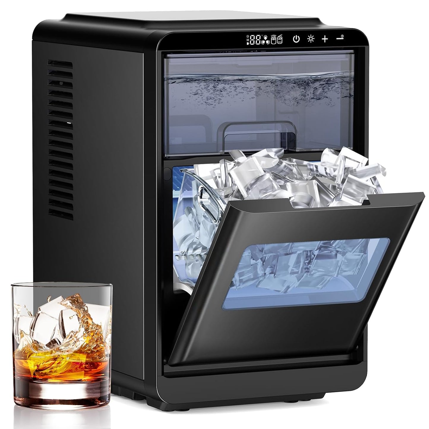 LHRIVER Nugget Ice Maker Countertop, 44lbs per Day Pebble Nugget Ice Machine with self-clean &Touch Screen for Home, Kitchen, Office, Black