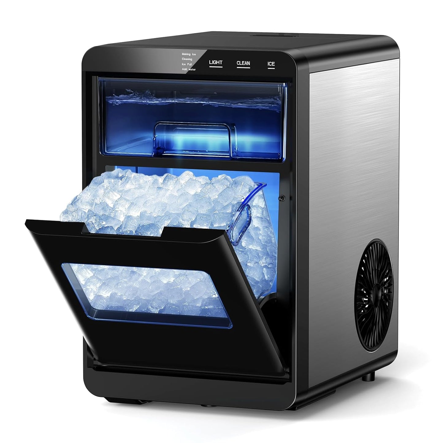 LHRIVER Nugget Ice Maker Countertop, 44lbs per Day Pebble Nugget Ice Machine with self-clean &Touch Screen for Home, Kitchen, Office, Stainless Steel