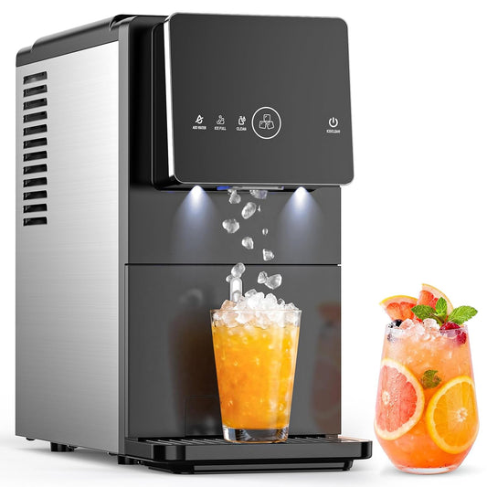 LHRIVER Nugget Ice Maker Countertop, 33lb/24H Soft Chewable Ice Maker Machine，Self-Cleaning& Touch Screen for Home/Kitchen/Office，Black Stainless