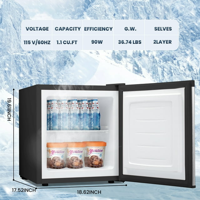 LHRIVER Upright Freezer, Energy Saving 1.1 Cu.ft Single Door Compact Upright Freezer with Reversible Door(Silver)