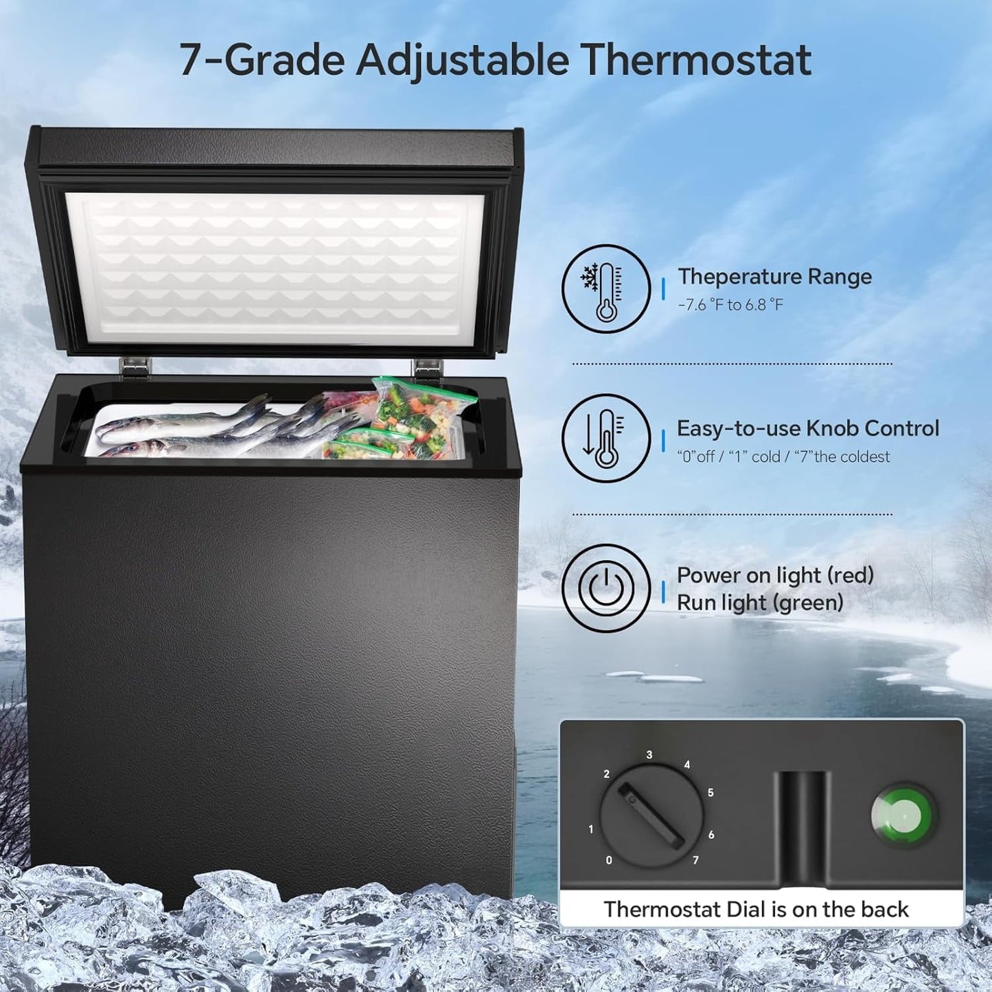 Havato 1.8 Cu.Ft Deep Freezer,Chest Freezer with Detachable Basket,Free Standing Top Open Door,Adjustable Temperature for Home/Kitchen/Office/Bar